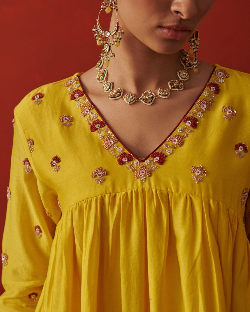AFREEN & MAAHI KURTA & PANT silk by Rashika Mittal in yellow color for women Worldwide