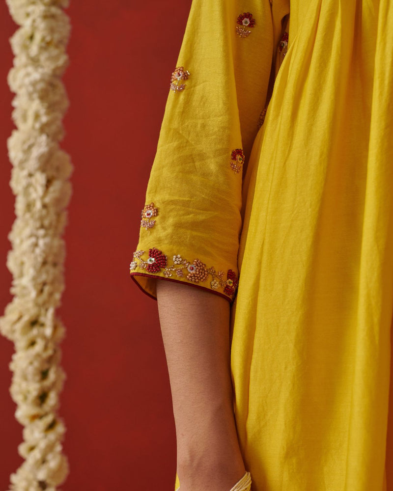 AFREEN & MAAHI KURTA & PANT silk by Rashika Mittal in yellow color for women Worldwide