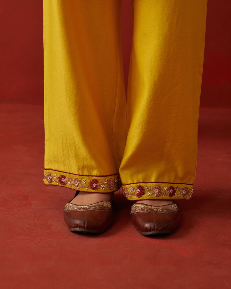 AFREEN & MAAHI KURTA & PANT silk by Rashika Mittal in yellow color for women Worldwide