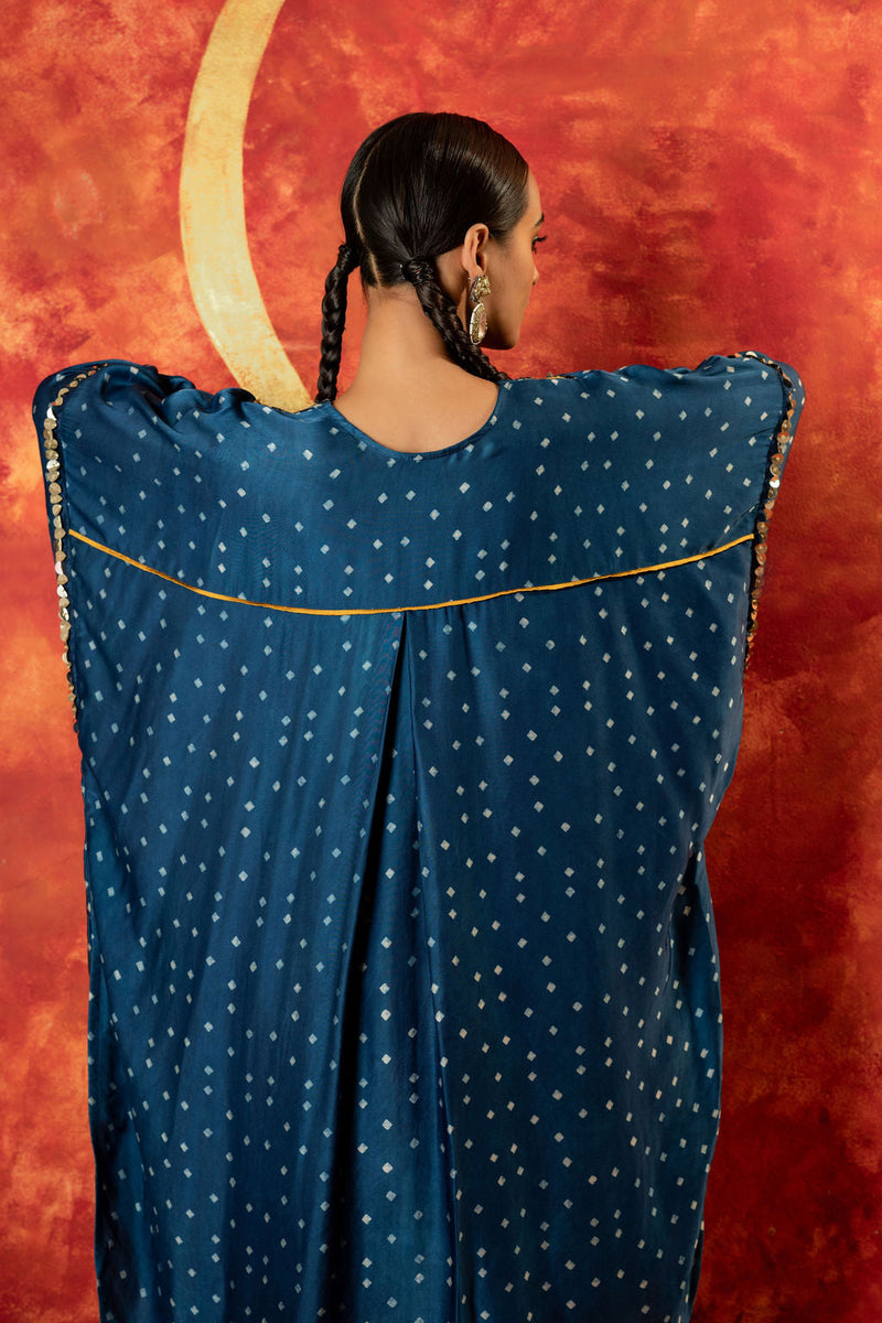 Hira AntiFit Ajrakh Indigo Kurta Set satin by PRAHNAAYA in blue color for women Worldwide