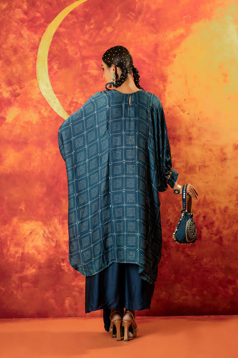 Sitara AntiFit Indigo Ajrakh Kurta Set satin by PRAHNAAYA in blue color for women Worldwide