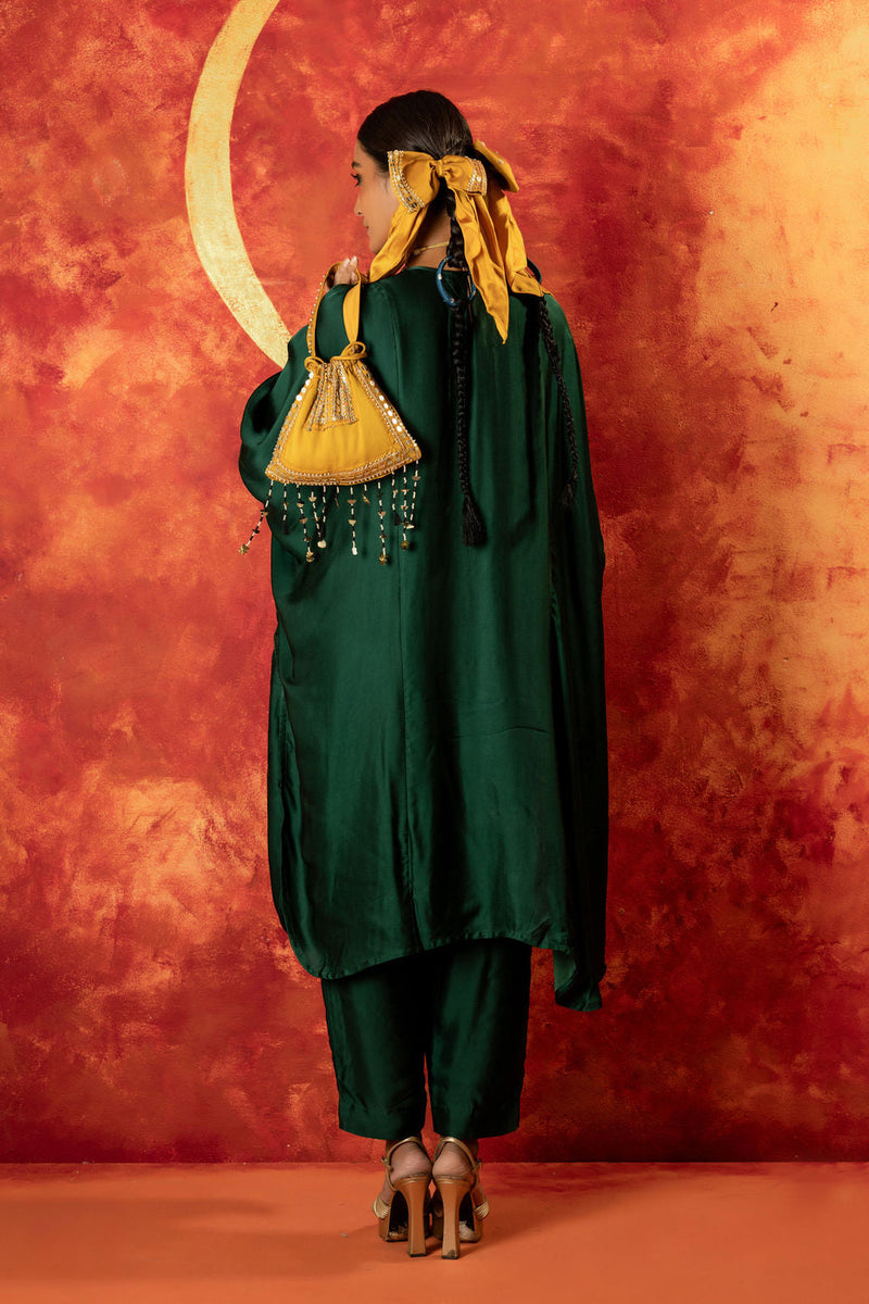 Masbah AntiFit Kurta with Pant satin by PRAHNAAYA in green color for women Worldwide