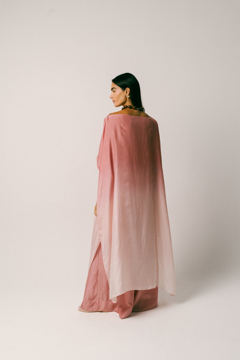 Bayu Silk Kaftan Set habutai silk co-ord set by Ituvana in rose for women Worldwide