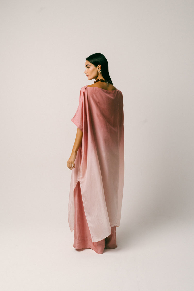 Bayu Silk Kaftan Set habutai silk co-ord set by Ituvana in rose for women Worldwide