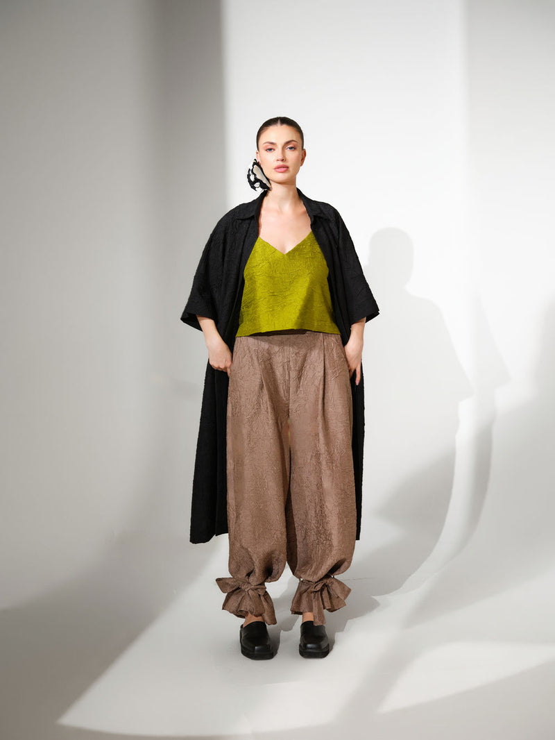 Eclipse Top-Lime crushed silk top/shirt by Stoique in lime for women Worldwide