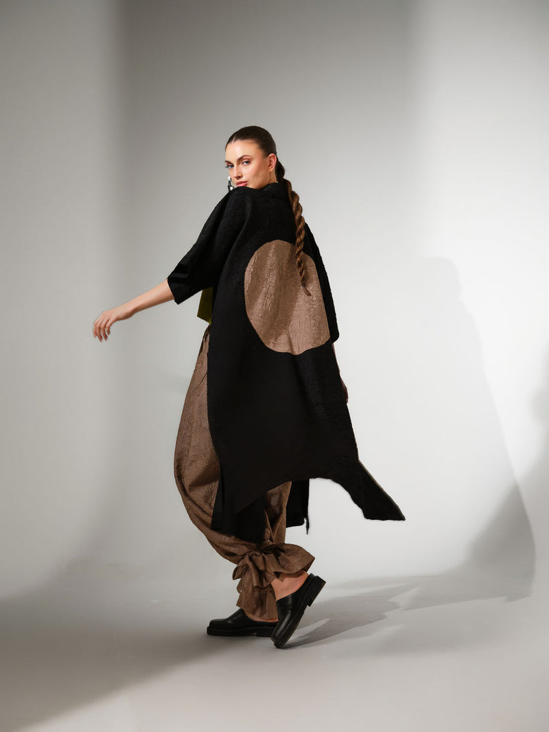 Grain Overlay-Black + Grey crushed silk jacket/overlay by Stoique in black, grey for women Worldwide