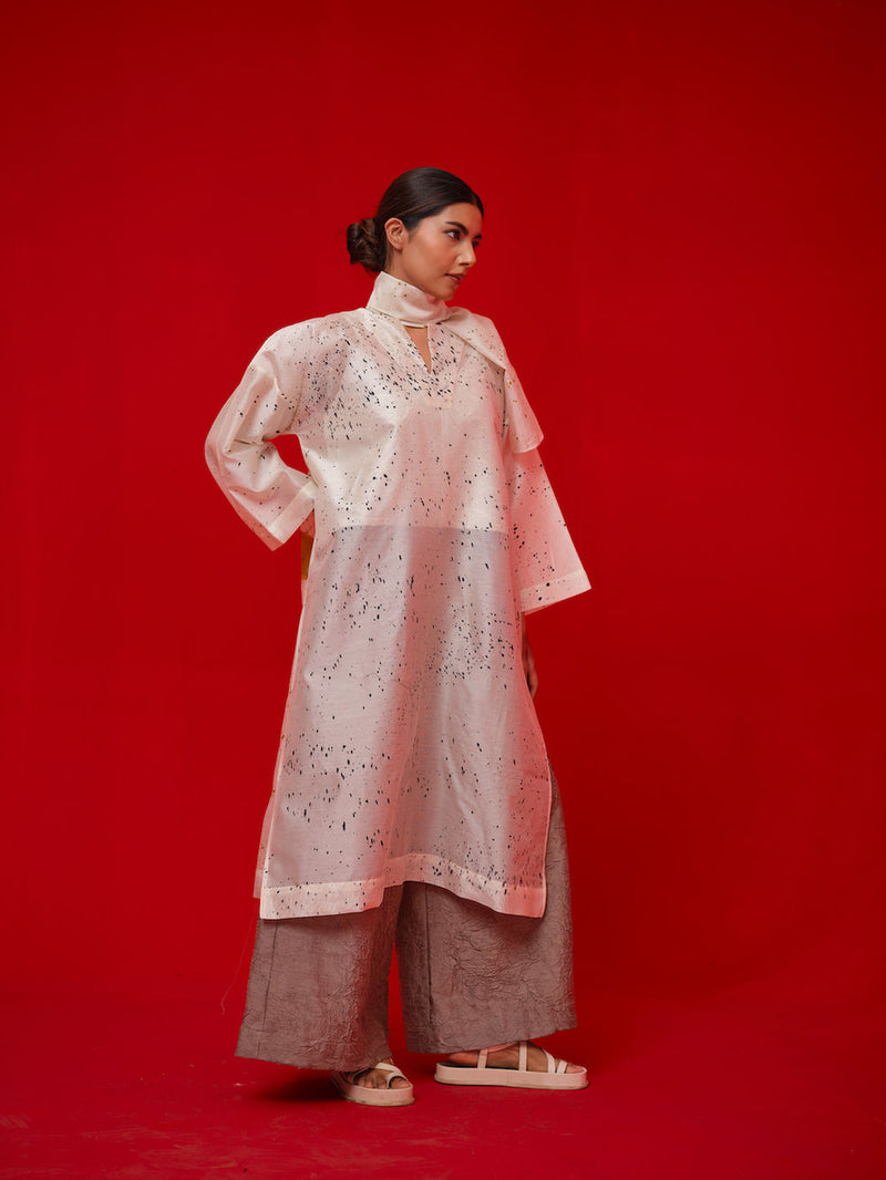 Wander Tunic-Ivory + Black + Mustard silk chanderi tunics/kaftan by Stoique in ivory, black, mustard for women Worldwide
