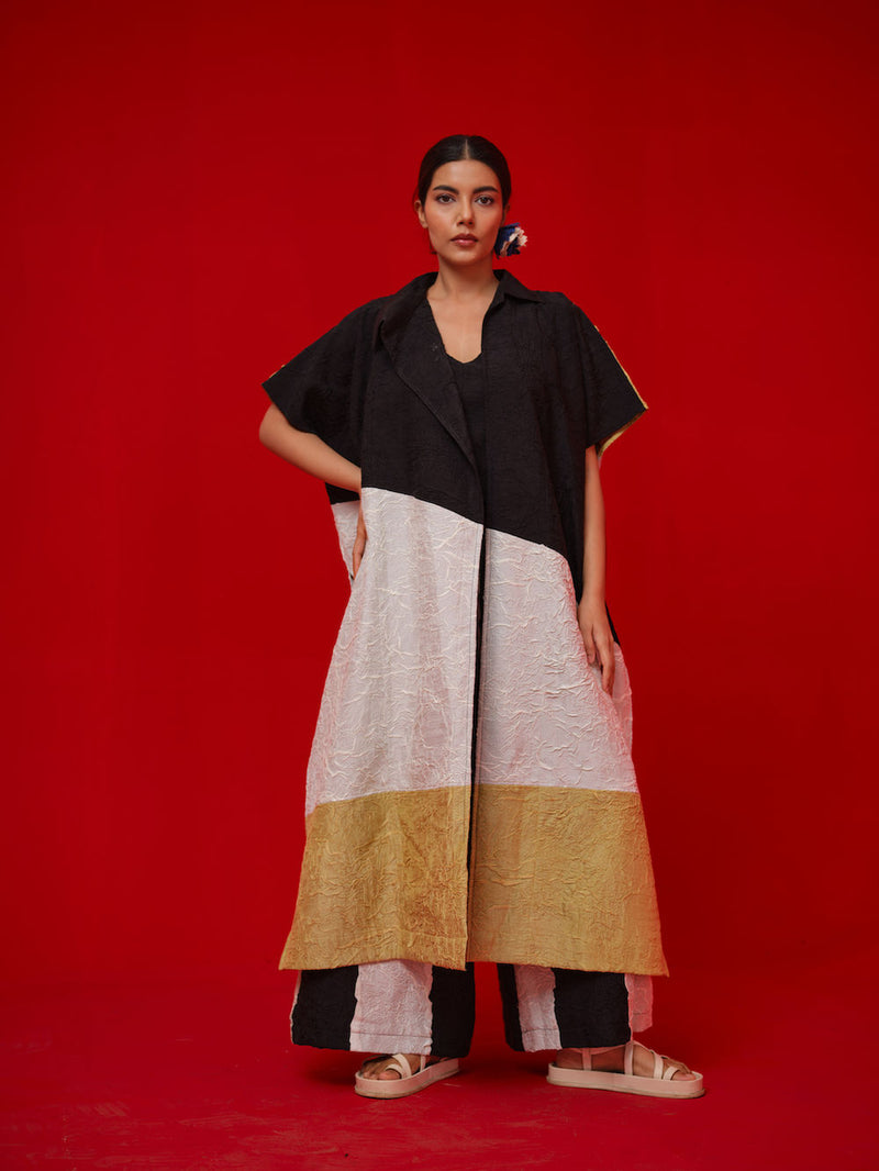 Awaken Tunic-Black + Ivory + Yellow crushed silk tunics/kaftan by Stoique in black, ivory, yellow for women Worldwide