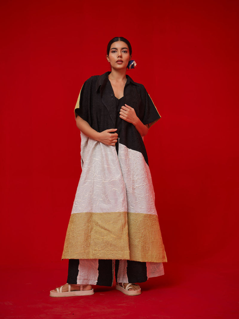 Awaken Tunic-Black + Ivory + Yellow crushed silk tunics/kaftan by Stoique in black, ivory, yellow for women Worldwide