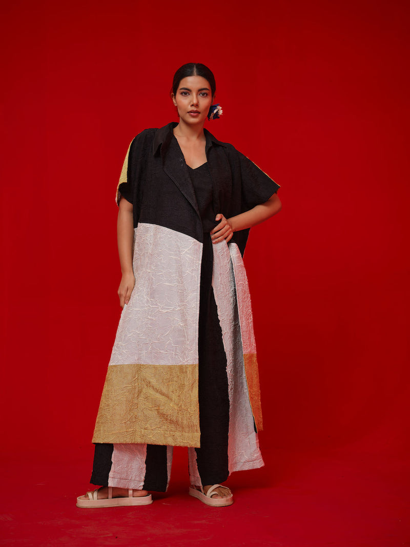 Awaken Tunic-Black + Ivory + Yellow crushed silk tunics/kaftan by Stoique in black, ivory, yellow for women Worldwide