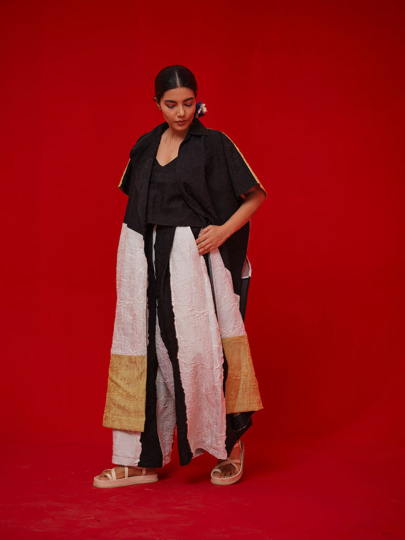 Awaken Tunic-Black + Ivory + Yellow crushed silk tunics/kaftan by Stoique in black, ivory, yellow for women Worldwide