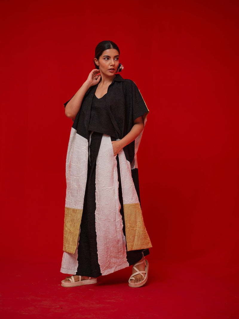 Awaken Tunic-Black + Ivory + Yellow crushed silk tunics/kaftan by Stoique in black, ivory, yellow for women Worldwide
