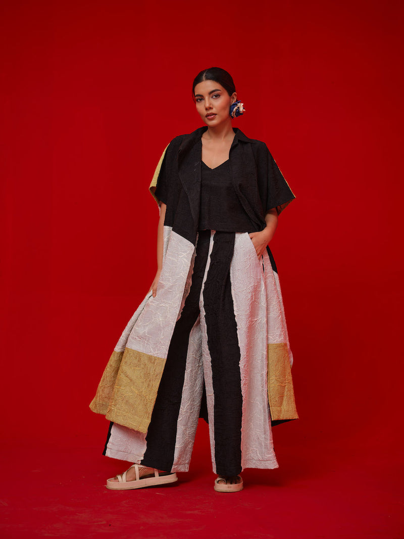 Awaken Tunic-Black + Ivory + Yellow crushed silk tunics/kaftan by Stoique in black, ivory, yellow for women Worldwide