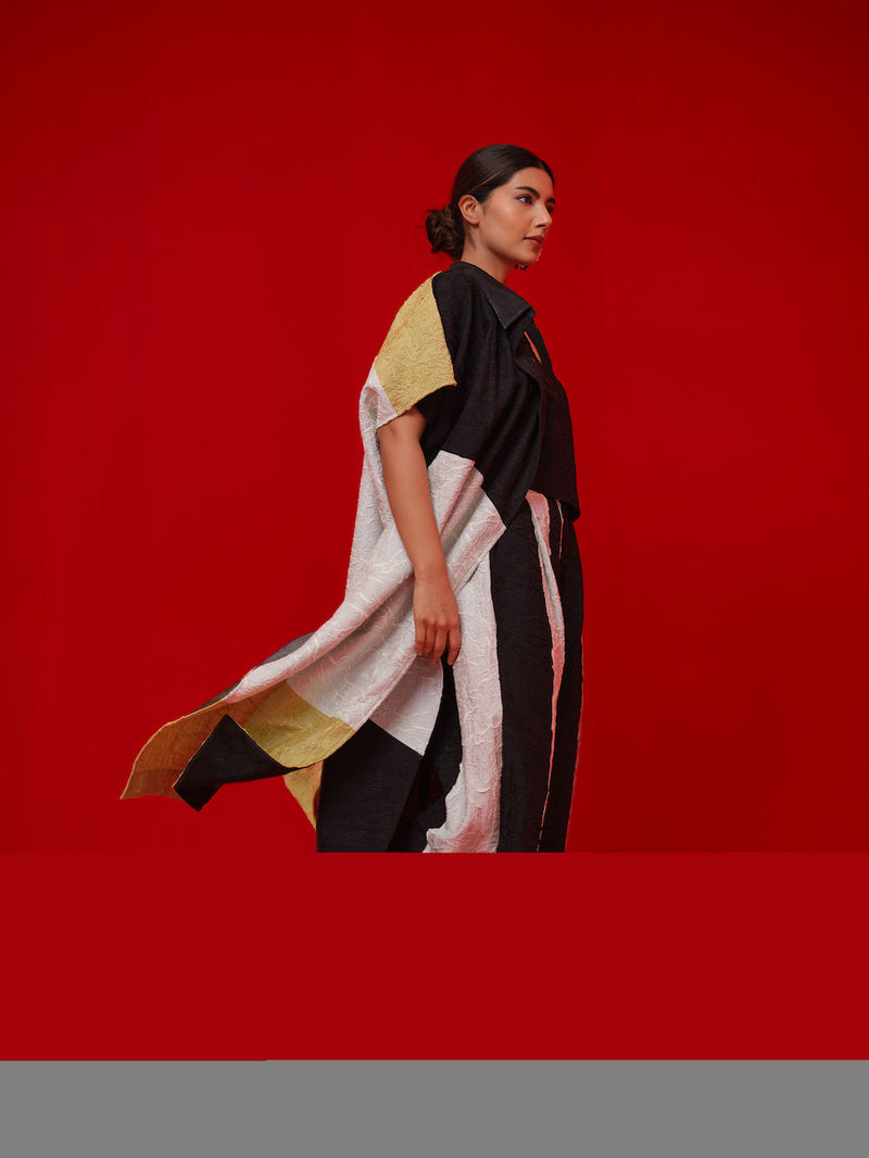 Awaken Tunic-Black + Ivory + Yellow crushed silk tunics/kaftan by Stoique in black, ivory, yellow for women Worldwide