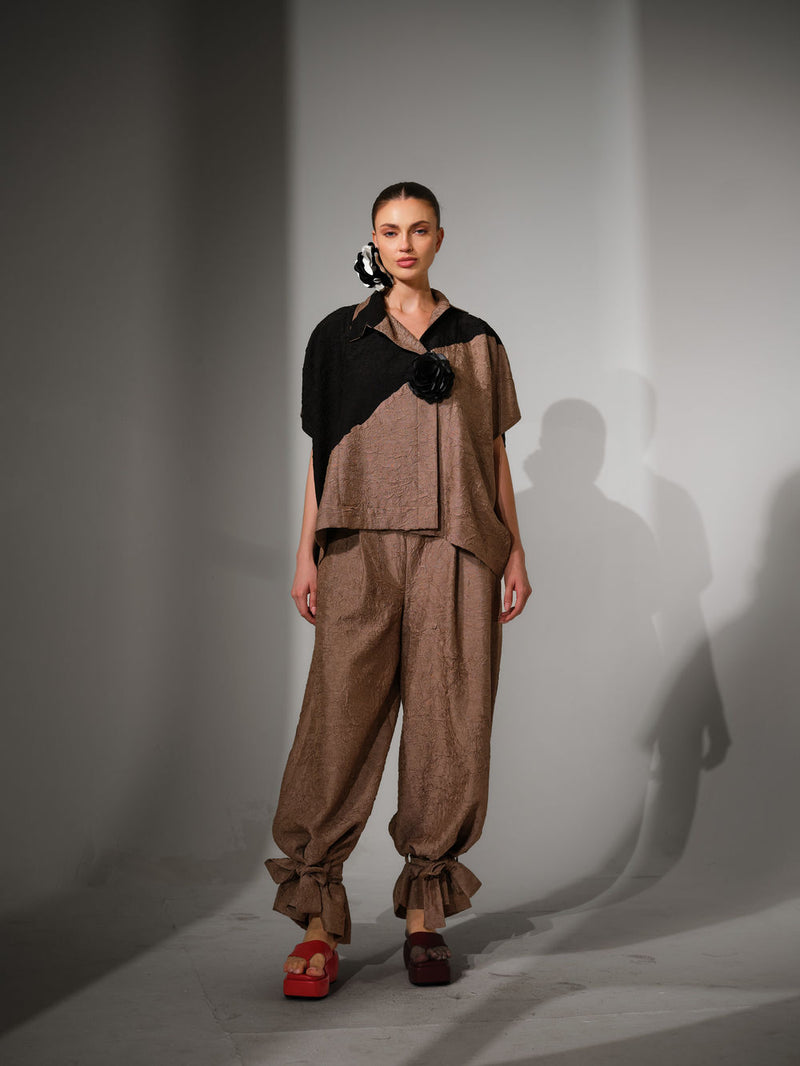Emerge Overlay-Grey + Black crushed silk jacket/overlay by Stoique in grey, black for women Worldwide