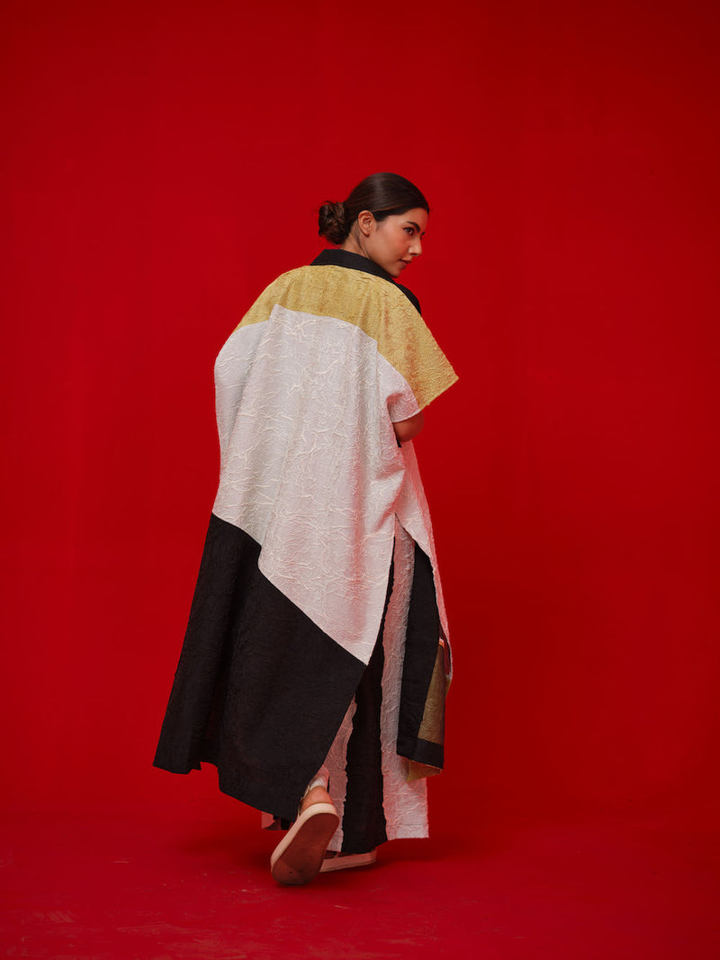Awaken Tunic-Black + Ivory + Yellow crushed silk tunics/kaftan by Stoique in black, ivory, yellow for women Worldwide