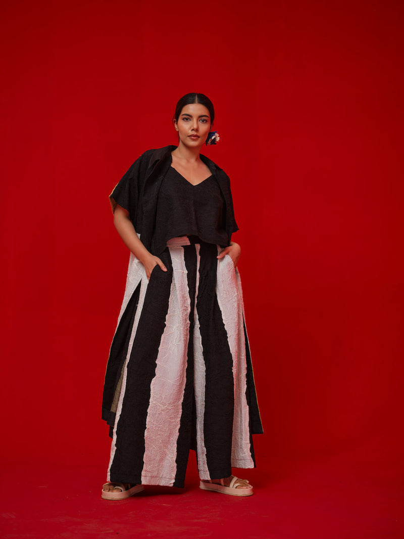 Union Pants-Black + Natural crushed silk pant/trouser by Stoique in black, natural for women Worldwide