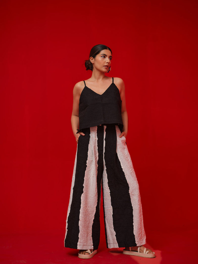Union Pants-Black + Natural crushed silk pant/trouser by Stoique in black, natural for women Worldwide
