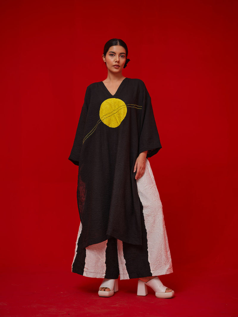 Rock Salt Tunic-Black + Yellow linen tunics/kaftan by Stoique in black, yellow for women Worldwide