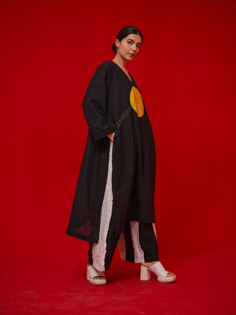 Rock Salt Tunic-Black + Yellow linen tunics/kaftan by Stoique in black, yellow for women Worldwide