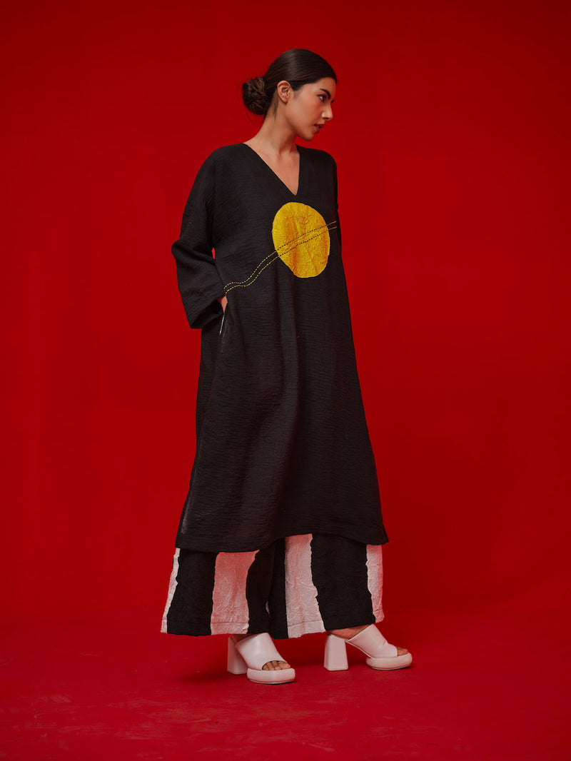 Rock Salt Tunic-Black + Yellow linen tunics/kaftan by Stoique in black, yellow for women Worldwide