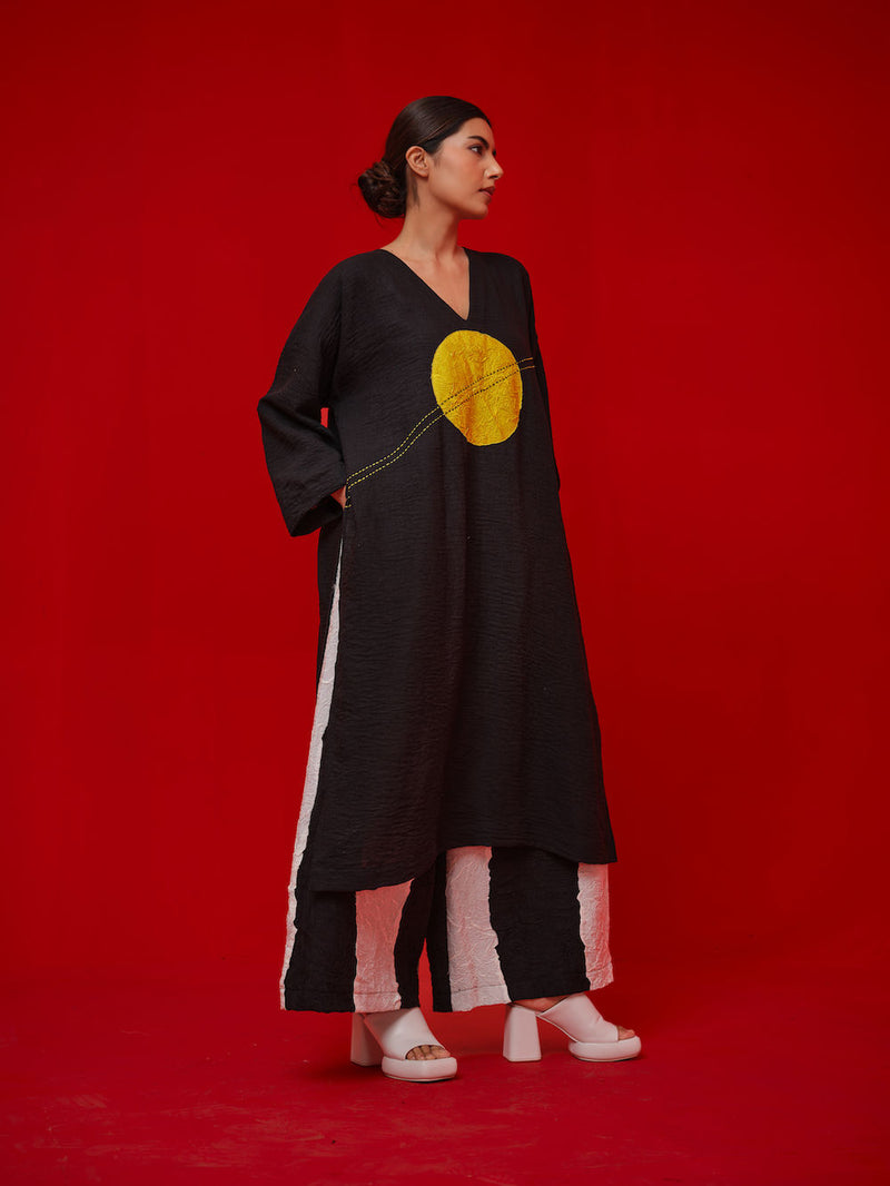 Rock Salt Tunic-Black + Yellow linen tunics/kaftan by Stoique in black, yellow for women Worldwide