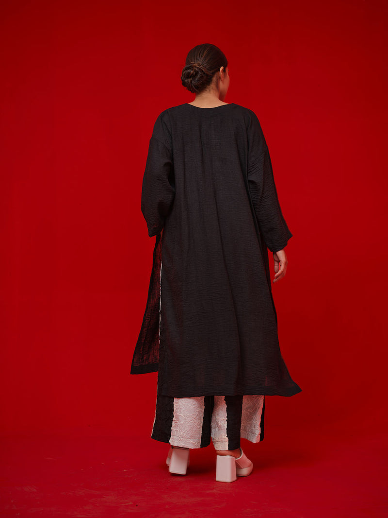 Rock Salt Tunic-Black + Yellow linen tunics/kaftan by Stoique in black, yellow for women Worldwide