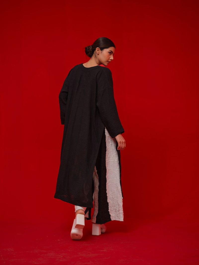 Rock Salt Tunic-Black + Yellow linen tunics/kaftan by Stoique in black, yellow for women Worldwide