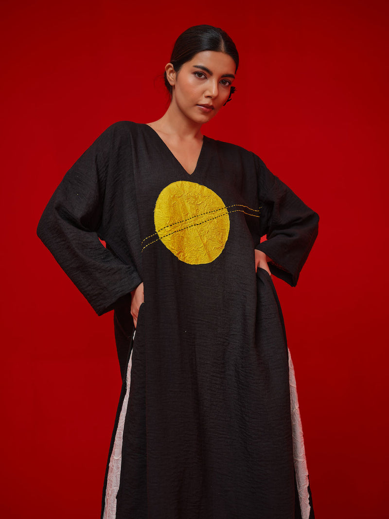 Rock Salt Tunic-Black + Yellow linen tunics/kaftan by Stoique in black, yellow for women Worldwide