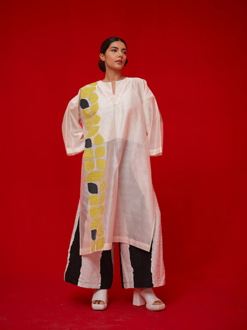 Align Tunic-Ivory + Yellow + Black silk chanderi tunics/kaftan by Stoique in ivory, yellow, black for women Worldwide