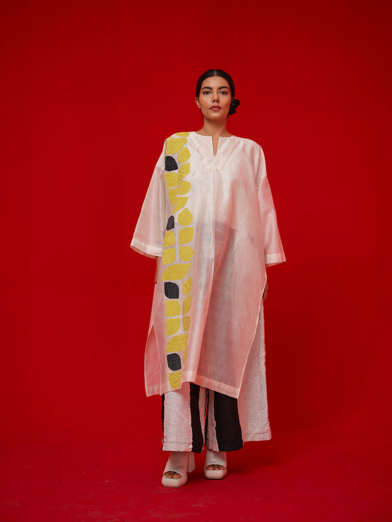 Align Tunic-Ivory + Yellow + Black silk chanderi tunics/kaftan by Stoique in ivory, yellow, black for women Worldwide