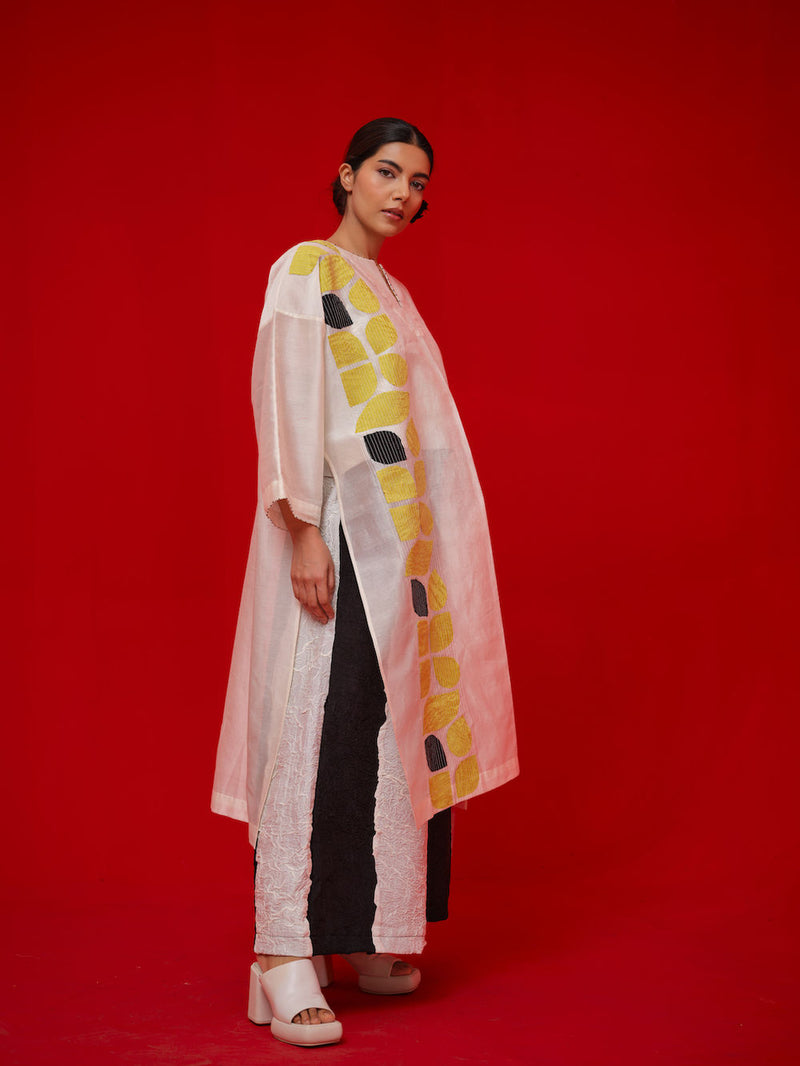 Align Tunic-Ivory + Yellow + Black silk chanderi tunics/kaftan by Stoique in ivory, yellow, black for women Worldwide