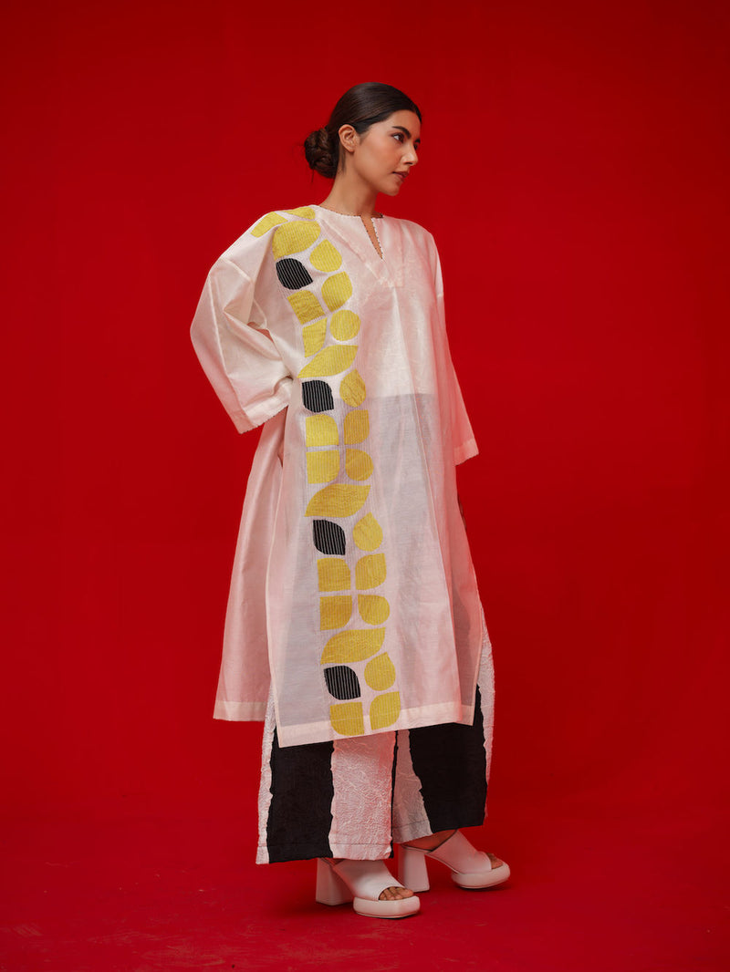 Align Tunic-Ivory + Yellow + Black silk chanderi tunics/kaftan by Stoique in ivory, yellow, black for women Worldwide