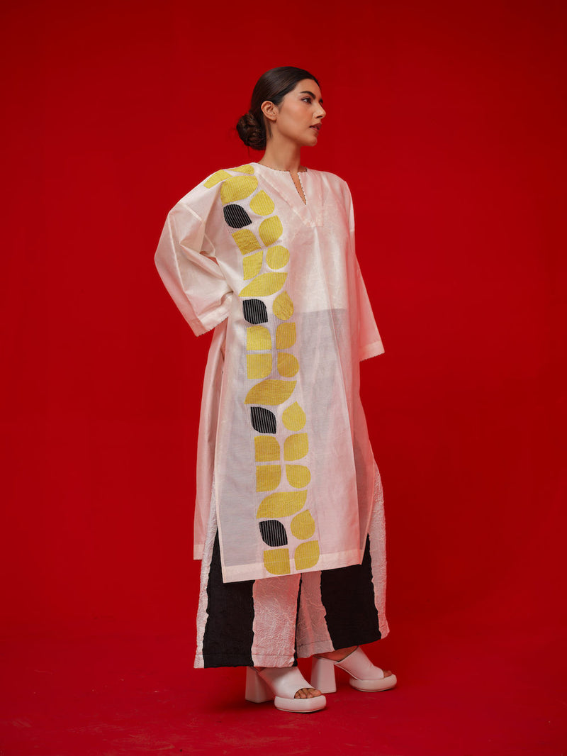 Align Tunic-Ivory + Yellow + Black silk chanderi tunics/kaftan by Stoique in ivory, yellow, black for women Worldwide