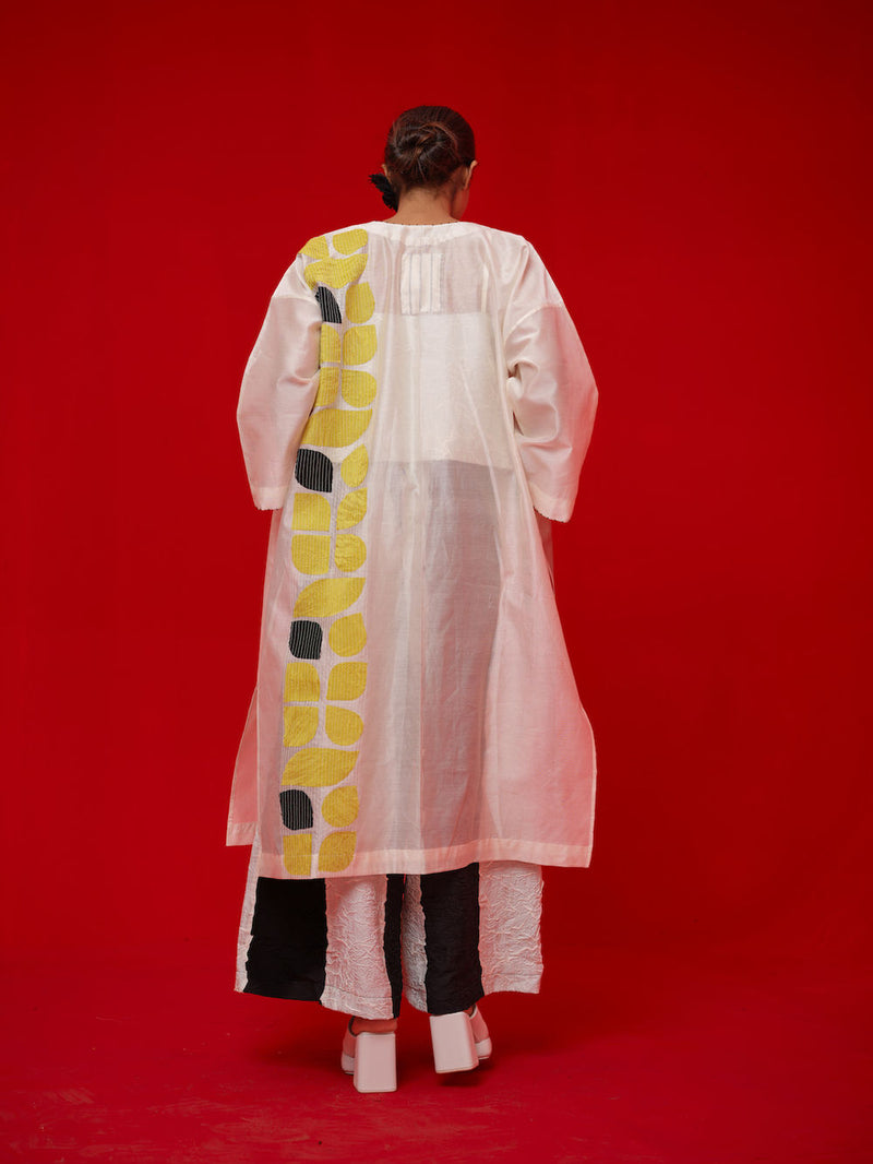 Align Tunic-Ivory + Yellow + Black silk chanderi tunics/kaftan by Stoique in ivory, yellow, black for women Worldwide