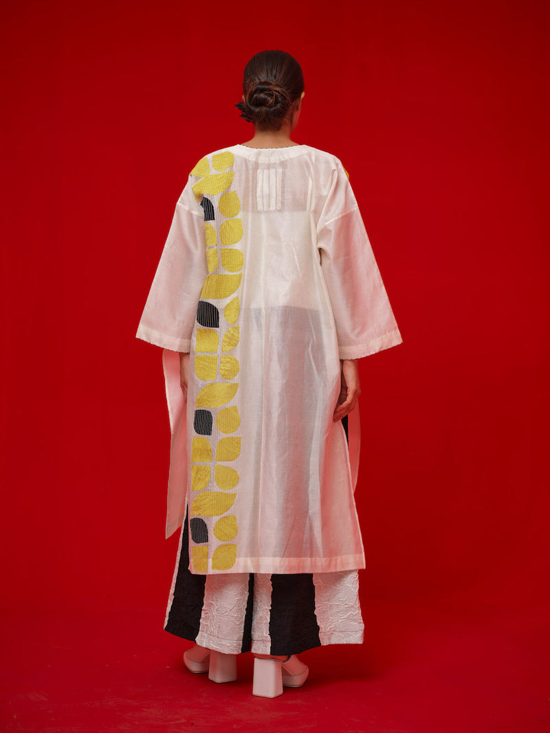 Align Tunic-Ivory + Yellow + Black silk chanderi tunics/kaftan by Stoique in ivory, yellow, black for women Worldwide