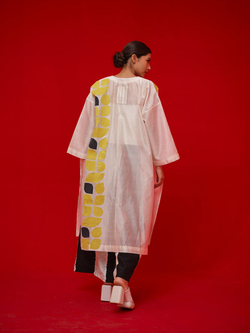Align Tunic-Ivory + Yellow + Black silk chanderi tunics/kaftan by Stoique in ivory, yellow, black for women Worldwide
