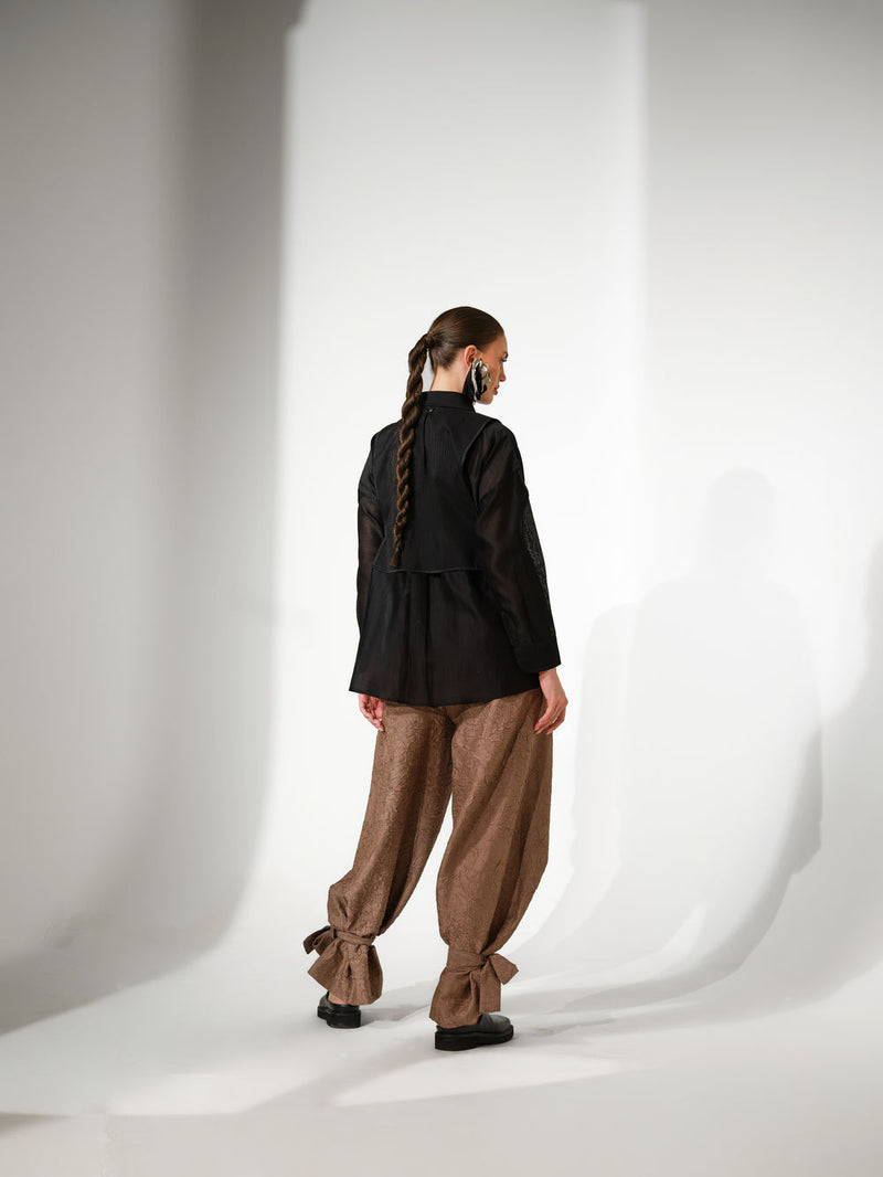 Pebble Shirt-Black + Pink silk chanderi top/shirt by Stoique in black, pink for women Worldwide