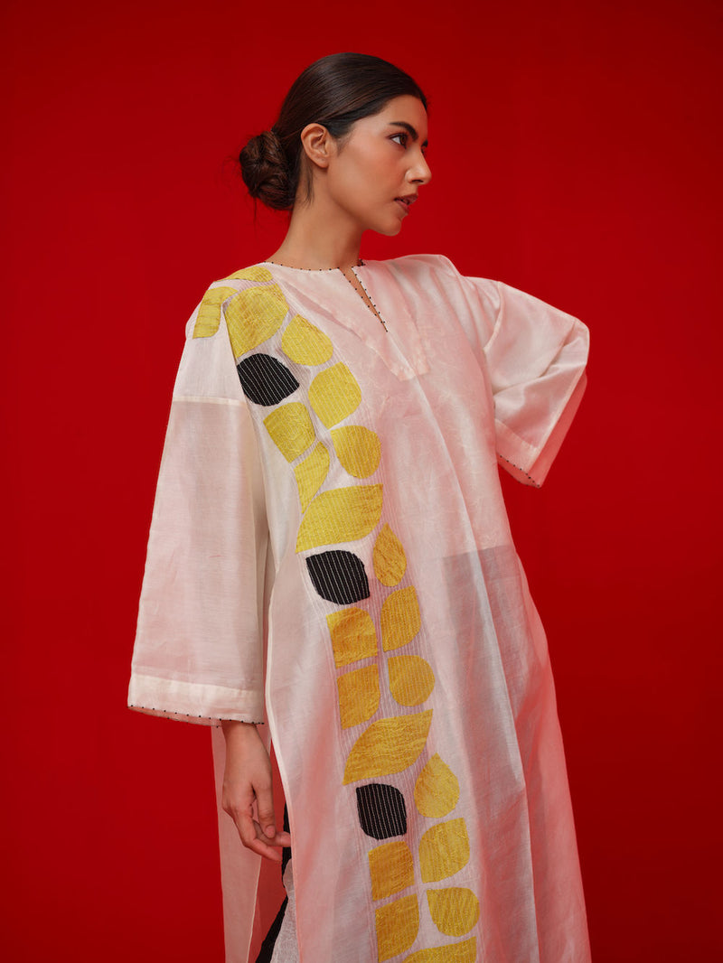 Align Tunic-Ivory + Yellow + Black silk chanderi tunics/kaftan by Stoique in ivory, yellow, black for women Worldwide