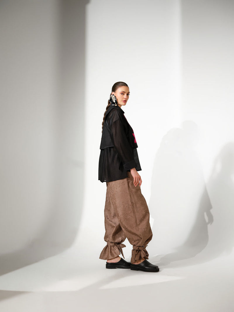 Pebble Shirt-Black + Pink silk chanderi top/shirt by Stoique in black, pink for women Worldwide