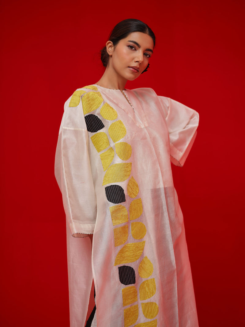 Align Tunic-Ivory + Yellow + Black silk chanderi tunics/kaftan by Stoique in ivory, yellow, black for women Worldwide