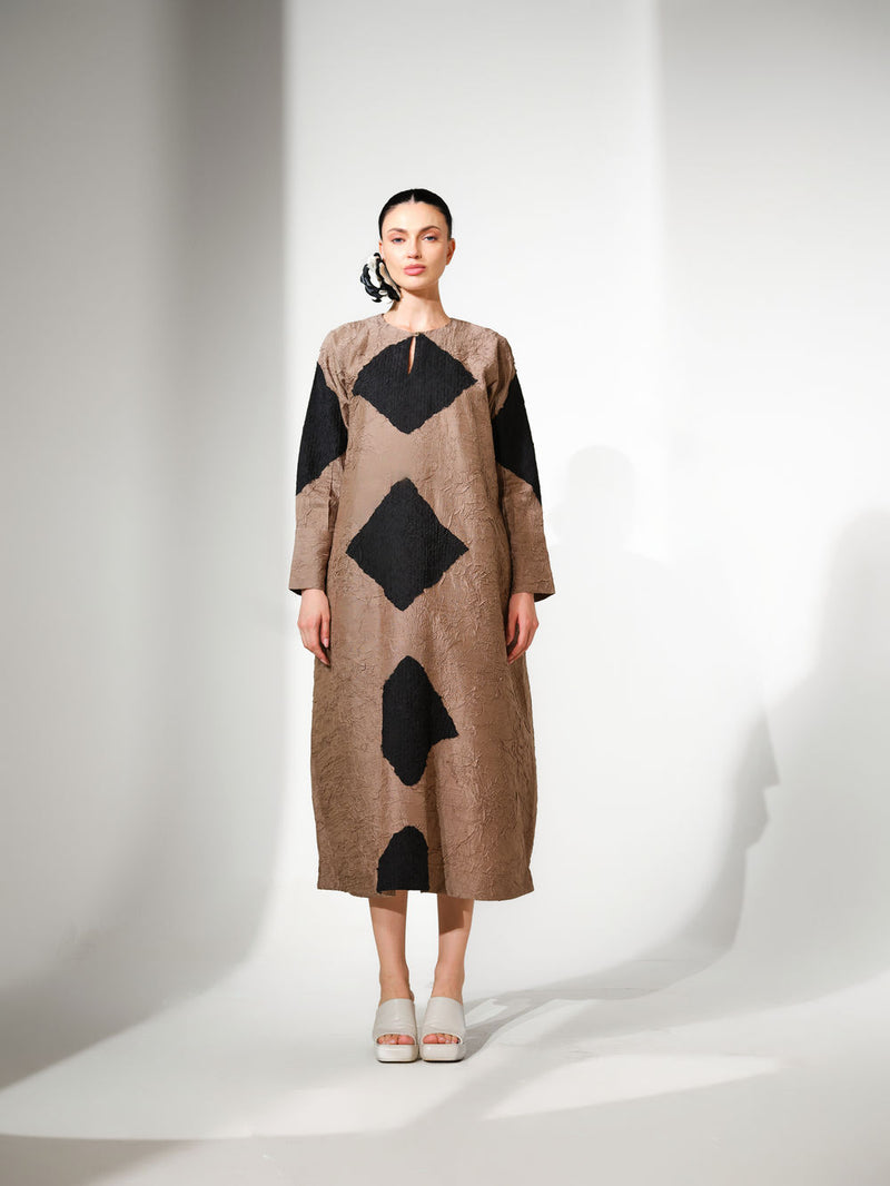 Reign Dress-Grey + Black crushed silk dress by Stoique in grey, black for women Worldwide
