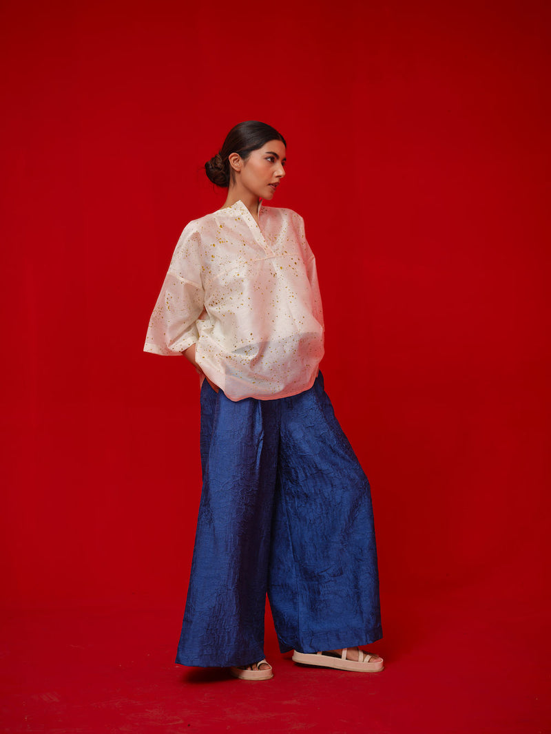 Root Pants-Water Blue crushed silk pant/trouser by Stoique in blue for women Worldwide