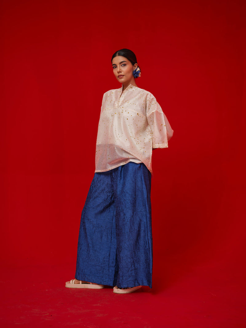 Root Pants-Water Blue crushed silk pant/trouser by Stoique in blue for women Worldwide
