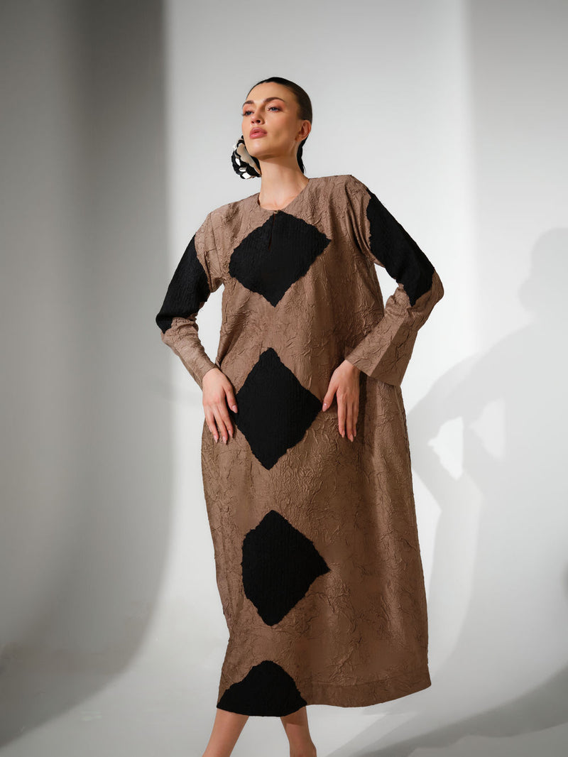 Reign Dress-Grey + Black crushed silk dress by Stoique in grey, black for women Worldwide