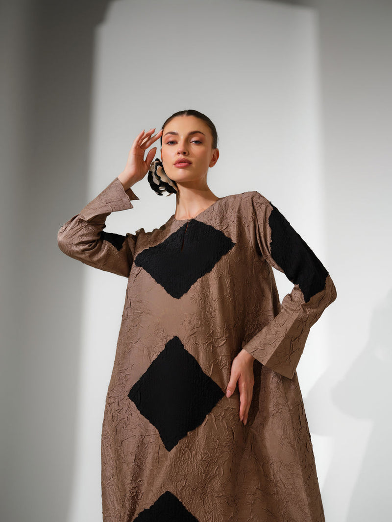 Reign Dress-Grey + Black crushed silk dress by Stoique in grey, black for women Worldwide