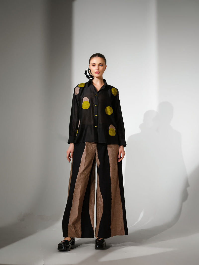 Halo Shirt-Black + Lime+ Grey silk chanderi top/shirt by Stoique in black, lime+ grey for women Worldwide