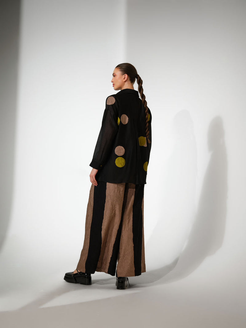 Halo Shirt-Black + Lime+ Grey silk chanderi top/shirt by Stoique in black, lime+ grey for women Worldwide
