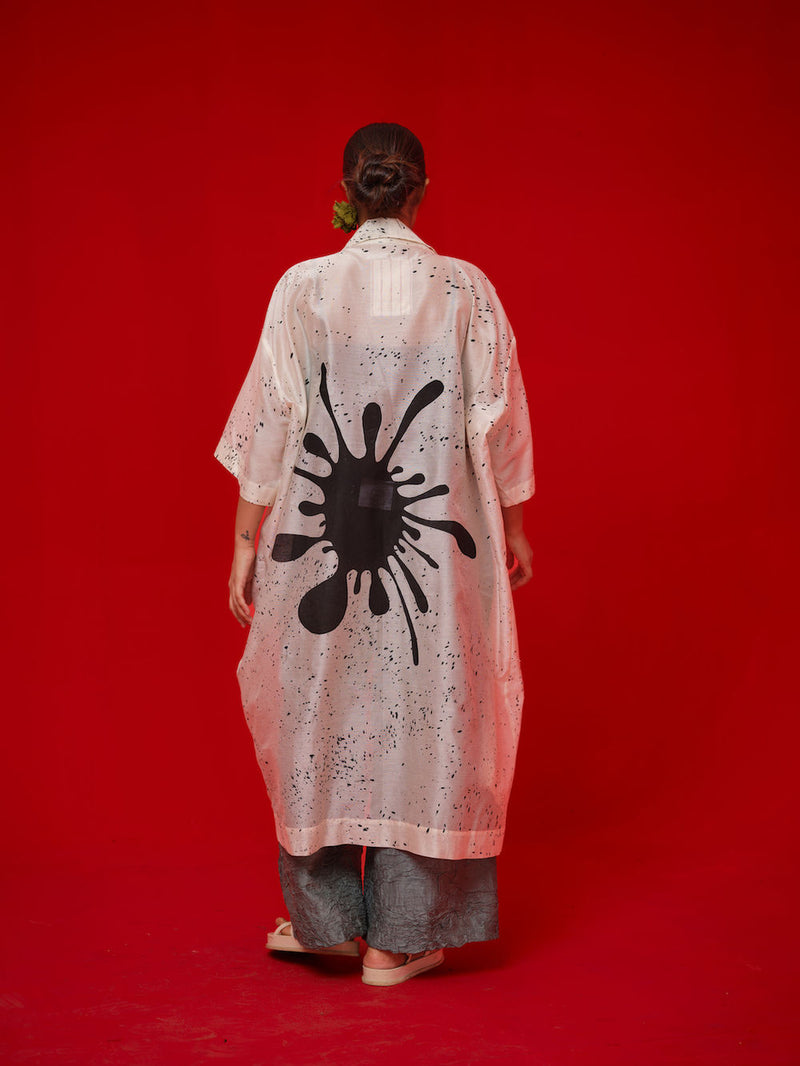 Wander Overlay-Ivory + Black silk chanderi jacktes and overlays by Stoique in ivory, black for women Worldwide