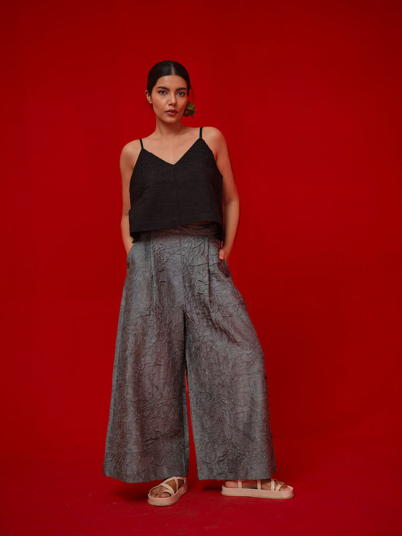 Root Pants-Teal crushed silk pant/trouser by Stoique in teal for women Worldwide